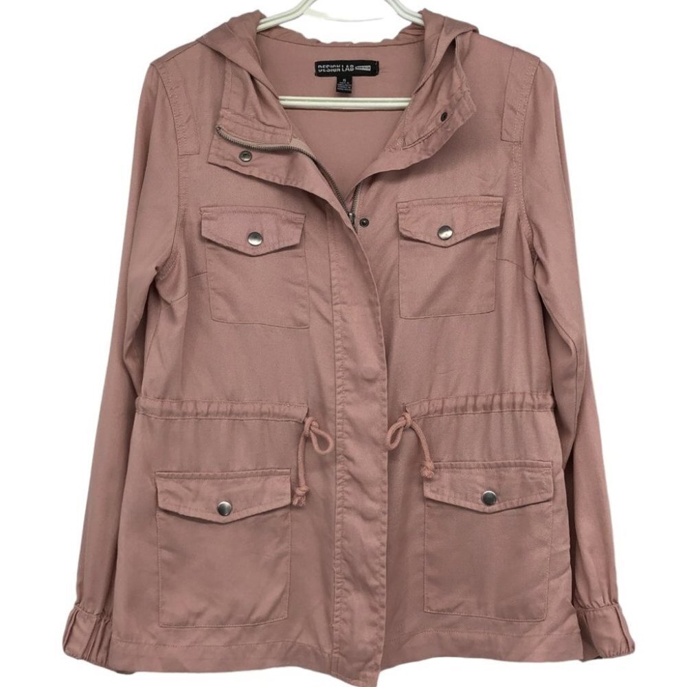 Design Lab Dusty Rose Casual Lightweight Military Safari Anorak Utility Hoodie S
